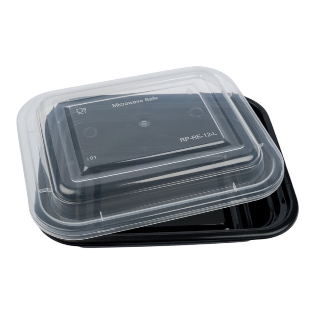 Rectangle Black Microwave Container & Clear Lid (7 Sizes)