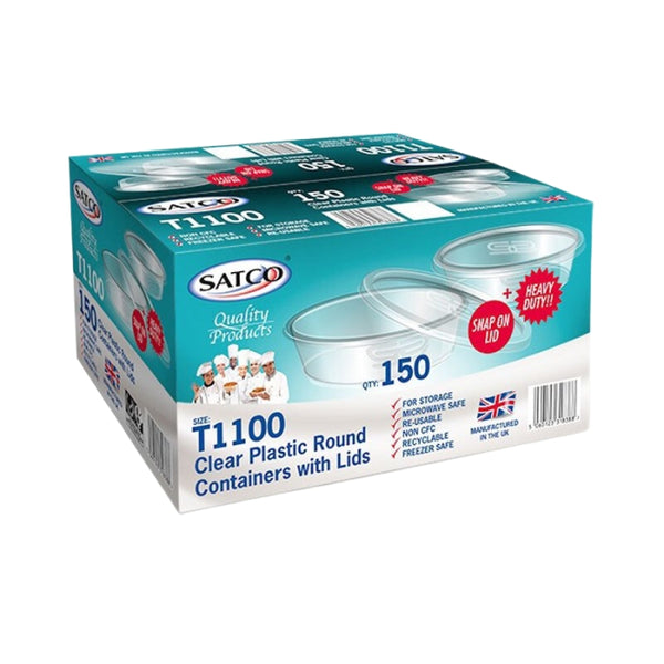 Satco 1100ml Round Container & Lid (Pack 150)