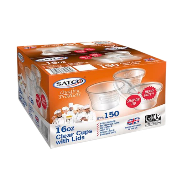 Satco 16oz Round Plastic Pots & Lids M16 (Pack 150)