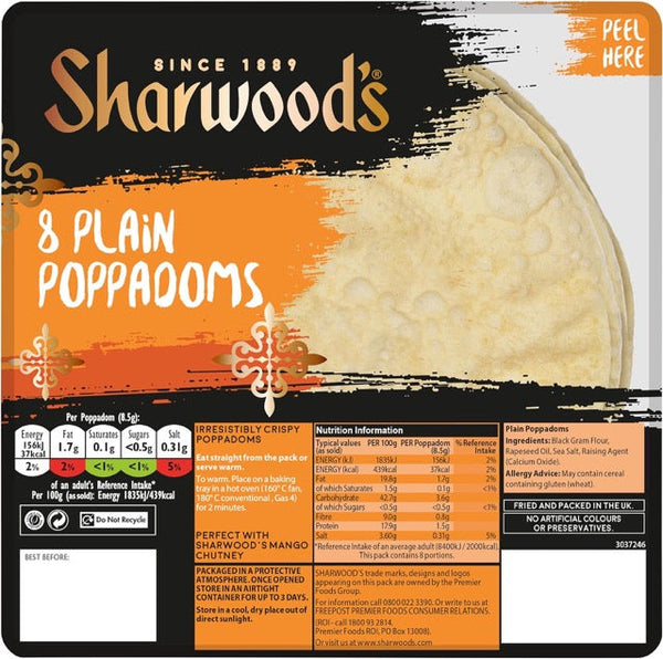 Sharwood's Sharwood Plain Poppadoms 8pc